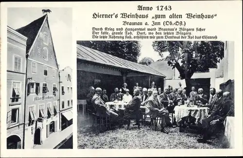 Ak Braunau am Inn Oberösterreich, Hierners Weinhaus zum alten Weinhaus, Gäste im Garten