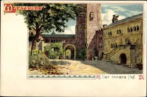 Künstler Litho Lutherstadt Eisenach in Thüringen, Wartburg, Der innere Hof