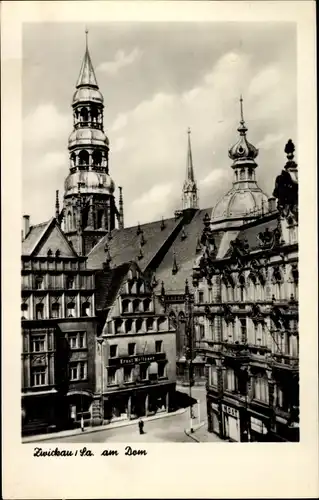 Ak Zwickau in Sachsen, Blick zum Mariendom, Geschäft Ernst Meitzner