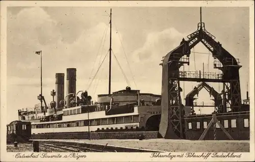 Ak Ostseebad Sassnitz auf Rügen, Fähranlage, Fährschiff Deutschland