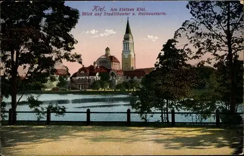 Ak Kiel in Schleswig Holstein, Stadttheater, Rathausturm