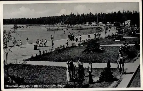 Ak Neustädtel Schneeberg im Erzgebirge, Strandbad Bergsee Filzteich, Badegäste