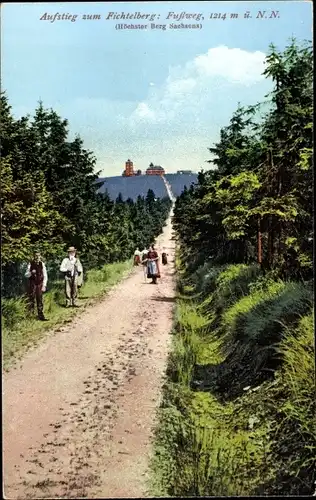 Ak Oberwiesenthal im Erzgebirge Sachsen, Aufstieg zum Fichtelberg, Fußweg