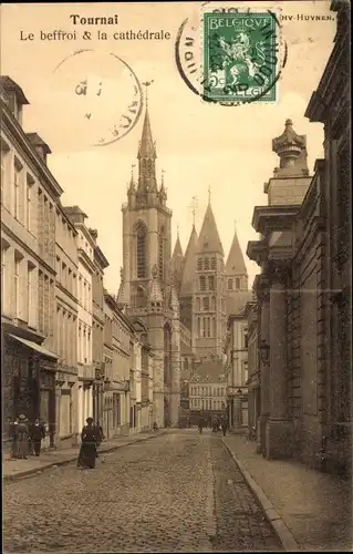 Ak Tournai Wallonien Hennegau, le Beffroi et la Cathédrale