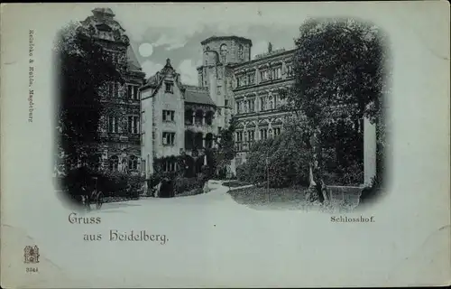 Mondschein Ak Heidelberg am Neckar, Schlosshof