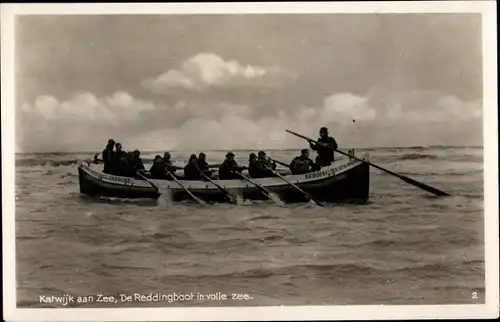 Ak Katwijk aan Zee Südholland Niederlande, De Reddingboot in volle zee