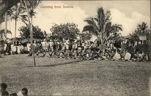 Ak Samoa, Dorfpartie, Einheimische, Palmen