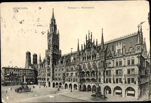 Ak München, Rathaus und Marienplatz