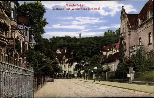 Ak Saarbrücken im Saarland, Talstraße, Winterberg Denkmal