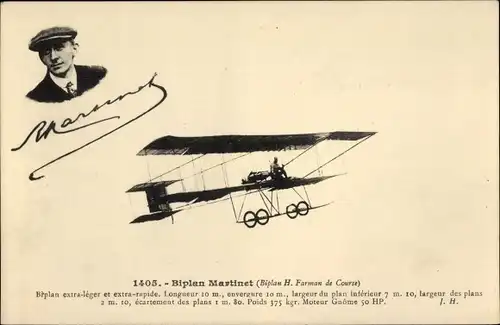 Ak Biplan Martinet, Biplan H. Farman de Course, Flugpionier