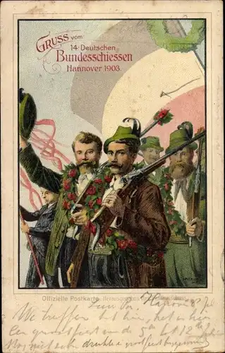 Künstler Litho Mittag, Heinrich, 14. Deutsches Bundesschießen Hannover 1903, Schützen