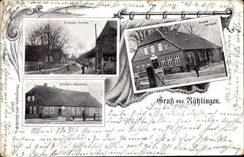 Ak Rätzlingen Lüneburger Heide, Gasthof Gaafke, Gasthof Schröder, Straße