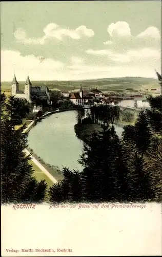 Ak Rochlitz an der Mulde, Blick von der Bastei auf dem Promenadenwege, Schloss