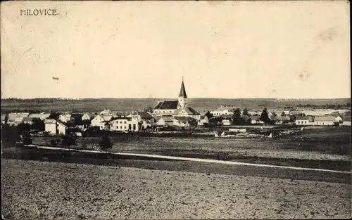 Ak Milovice nad Labem Milowitz Mittelböhmen, Totalansicht des Ortes