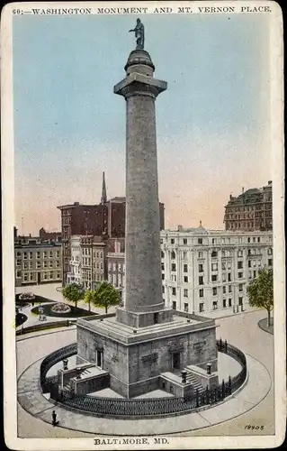 Ak Baltimore Maryland USA, Washington Monument, Mount Vernon Place