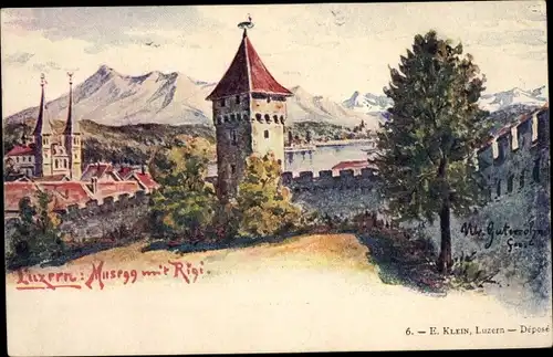 Künstler Ak Luzern Stadt Schweiz, Musegg mit Rigi