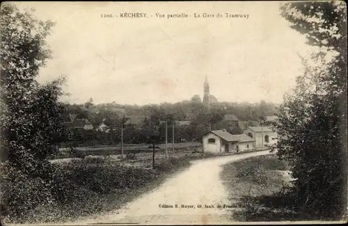 Ak Réchésy Territoire de Belfort, Vue partielle, La Gare du Tramway