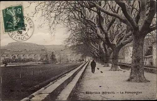 Ak Bédarieux Hérault, La Perspective, Allée, Viaduc