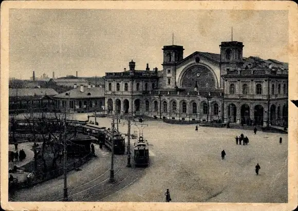 Ak Sankt Petersburg Russland, Baltischer Bahnhof, Straßenbahn