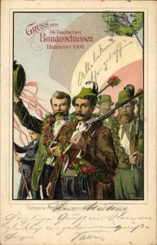 Litho 14. Deutsches Bundesschießen Hannover 1903, Schützen