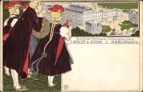 Litho Karlsruhe in Baden, Parfumerie und Toiletteseifen-Fabrik F. Wolff & Sohn, Schwarzwälder Tracht