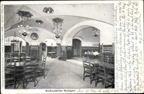 Ak Stuttgart in Württemberg, Rathauskeller, Kronleuchter, Gastraum