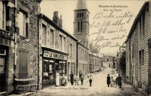 Ak Maubert Fontaine Ardennesm Rue de l'Eglise, Le Familistere