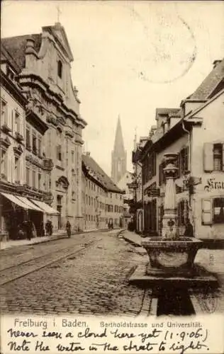 Ak Freiburg im Breisgau, Bertholdstraße, Universität, Brunnen