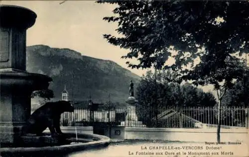 Ak La Chapelle en Vercors Drome, La Fontaine aux Ours, Monument aux Morts