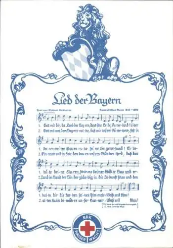 Lied Ak Lied der Bayern, Löwe mit Wappen