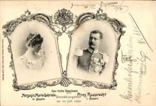 Passepartout Ak Herzogin Marie Gabriele in Bayern, Prinz Rupprecht von Bayern, Brautpaar