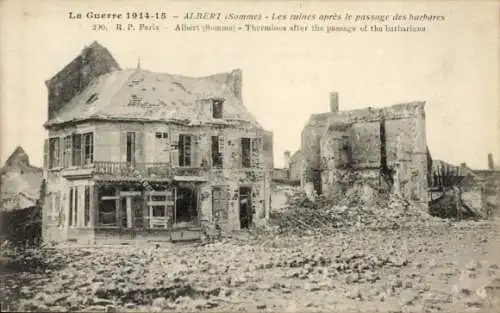 Ak Albert Somme, Les ruines apres le passage des barbares