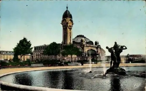 Ak Limoges Haute Vienne, Die Wasserstrahlen und der Bahnhof