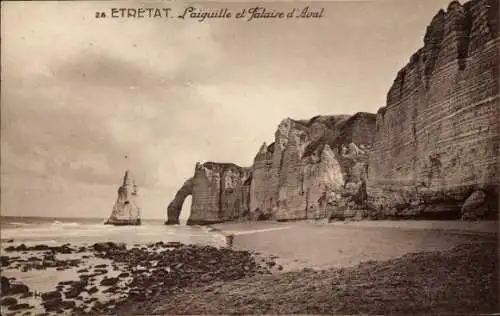 Ak Étretat Seine Maritime, L'aiguille, Falaise d'Aval