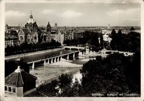 Ak München, Isarquai mit Lukaskirche