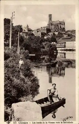 Ak Limoges Haute Vienne, Les bords de la Vienne vers la Cathedrale