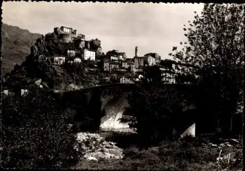 Ak Corte Haute Corse, Gesamtansicht, Brücke, Tavignano