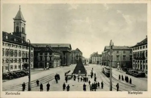 Ak Karlsruhe in Baden, Marktplatz, Straßenbahn