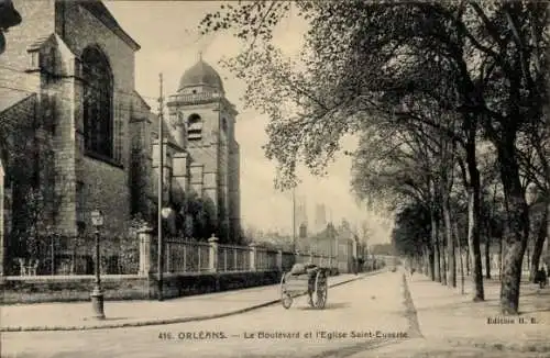 Ak Orléans Loiret, Boulevard, Eglise Saint Euverte