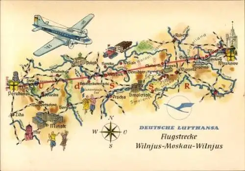 Flugstrecken Ak Deutsche Lufthansa, Flugstrecke Wilnjus-Moskau-Wilnjus