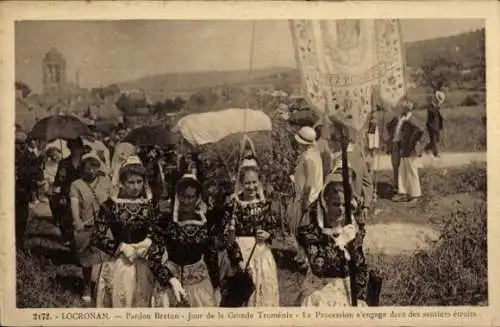 Ak Locronan Finistère, Pardon Breton, Jour de la Grande Tromenie, La Procession