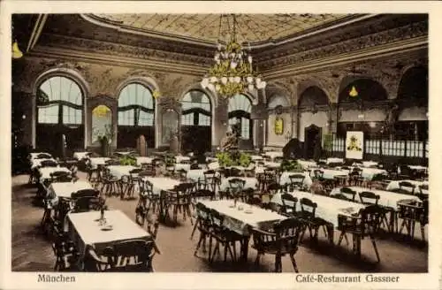 Ak München, Cafe Restaurant Gassner, Bayerstraße 37-39, Innenansicht