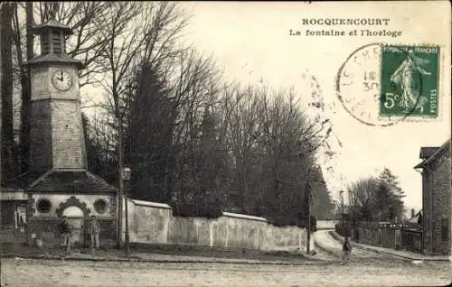 Ak Rocquencourt Yvelines, Der Brunnen, Die Uhr