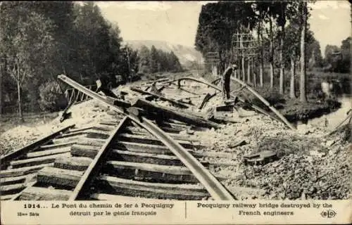 Ak Yvelines, Die Eisenbahnbrücke von Pecquigny wurde von einem französischen Genie zerstört