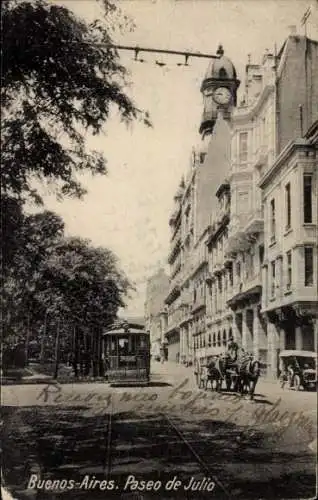 Ak Buenos Aires Argentinien, Paseo de Julio, Straßenbahn