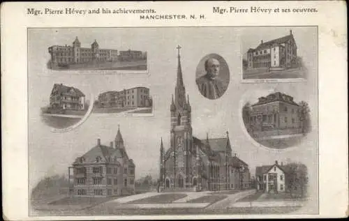 Ak Manchester New Hampshire USA, Mgr. Pierre Hevey und seine Leistungen