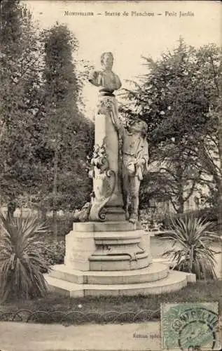 Ak Montpellier Hérault, Statue de Planchon, Kleiner Garten