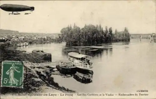 Ak Yvelines, Saint Germain en Laye, le Pecq, Corbières-Inseln und das Viadukt, Zeppelin