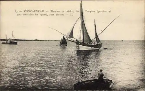 Ak Concarneau Finistère, Thunfischangeln mit dem Boot