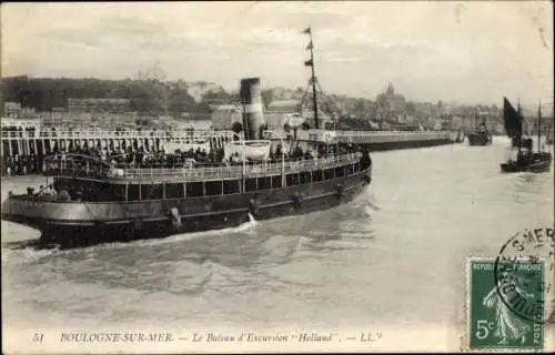 Postkarte Boulogne sur Mer Pas de Calais, Das Holland-Ausflugsboot